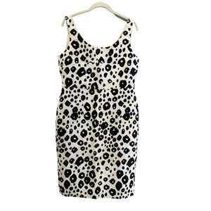 Max Mara Blk/Wht/tan Women's Sz 14 Animal Print Sheath Dress Wedding Guest Party
